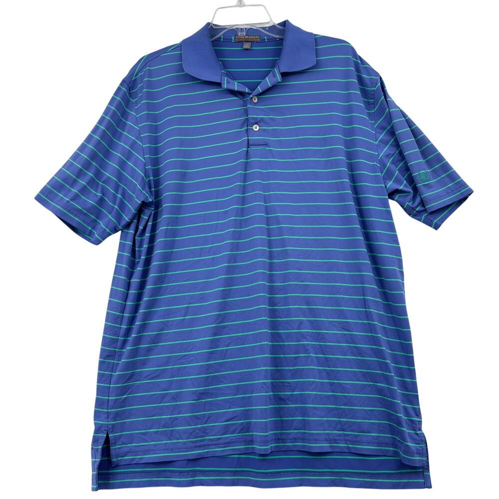 Peter Millar Summer Comfort Polo Shirt Mens Size L Blue Stripe Short Sleeve Golf